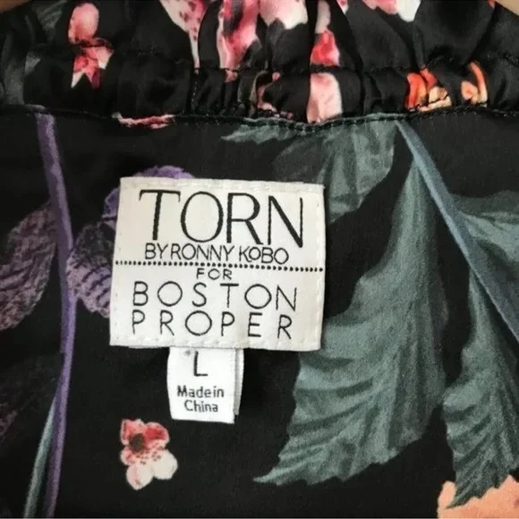Torn By Ronny Kobo Black Floral Asymmetric Ruffled Mini Dress Size L - Picture 3 of 6